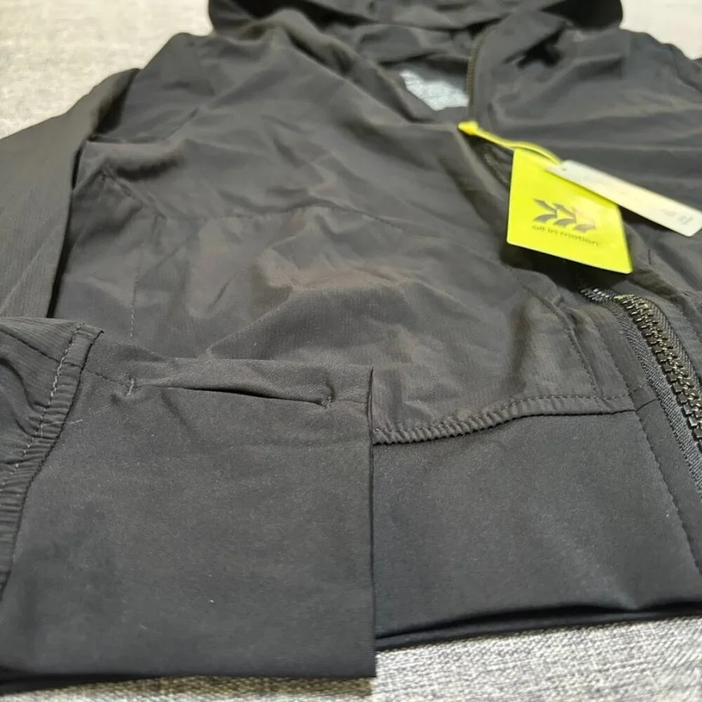 All in Motion Black, hooded, zip-up windbreaker jacket Youth